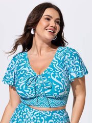 Floral Print Ruched Bodice Swim Top