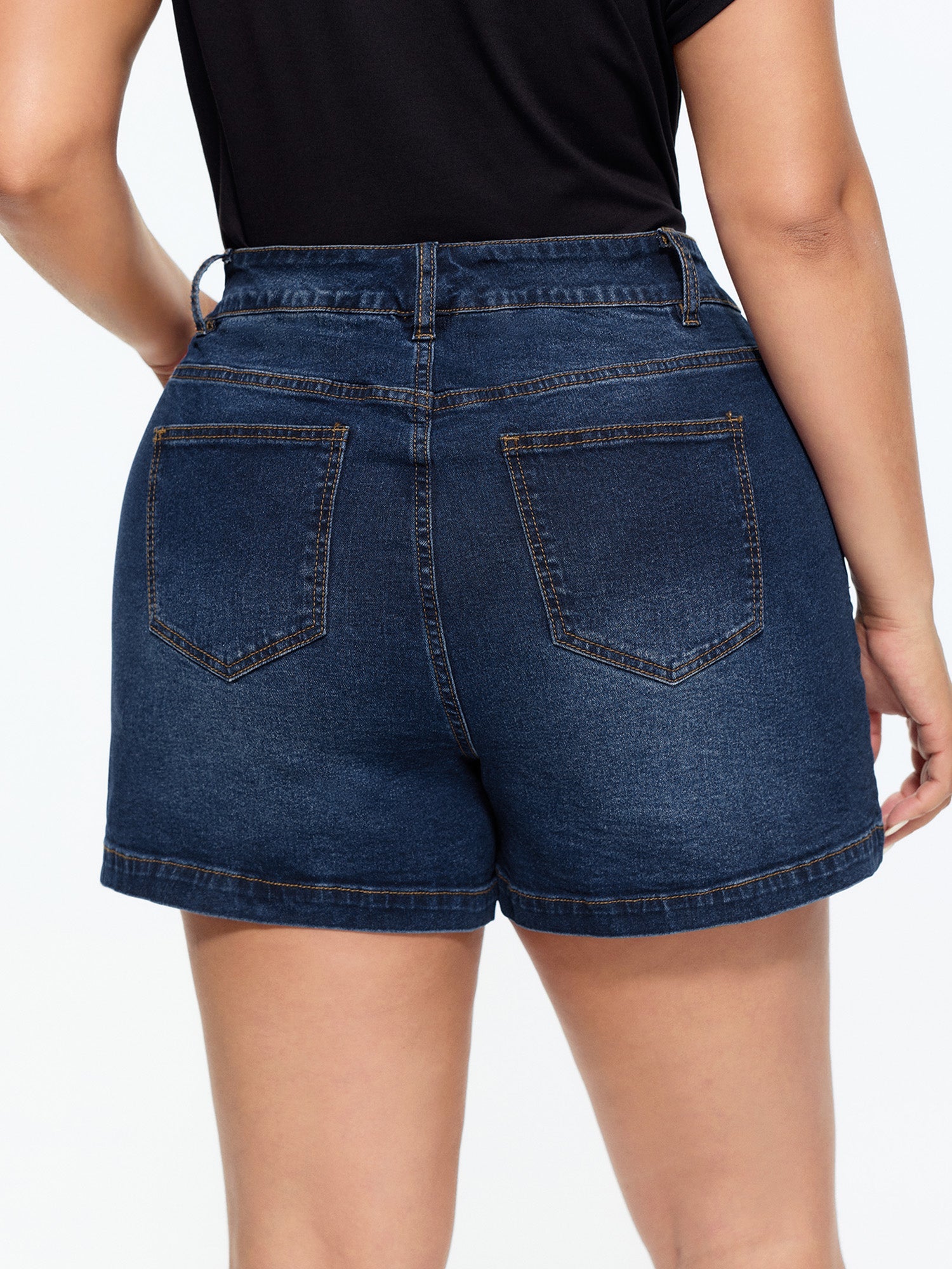 Stretchy Back Elastic Waistband Skinny-Fit Denim Shorts