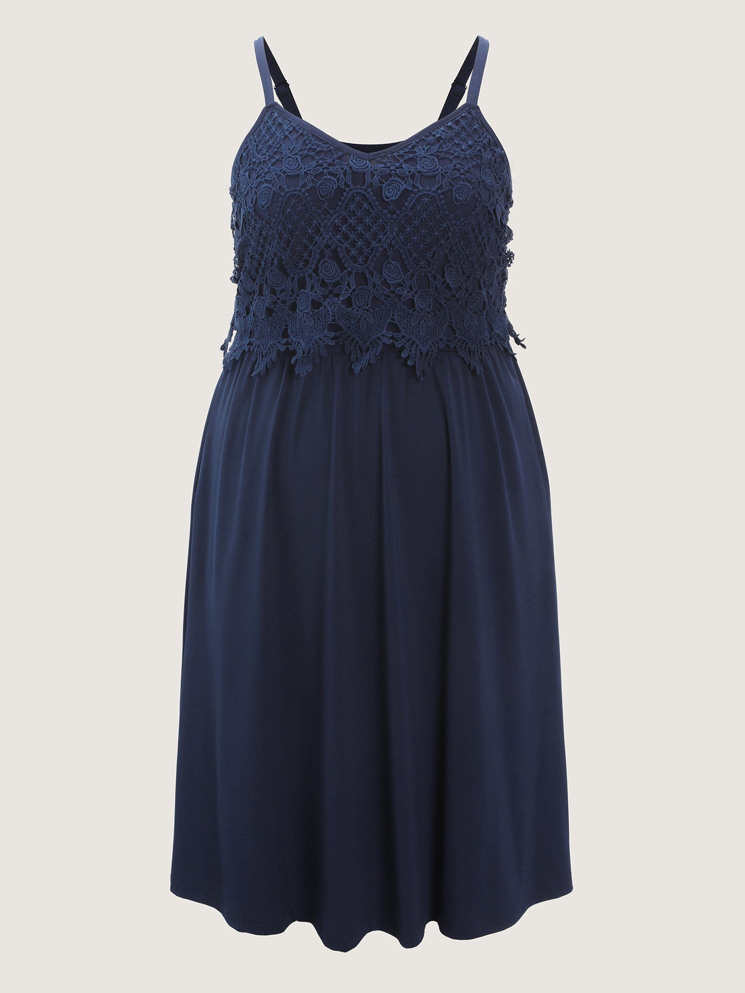 Lace Patchwork Pockets Flowy Midi Dress