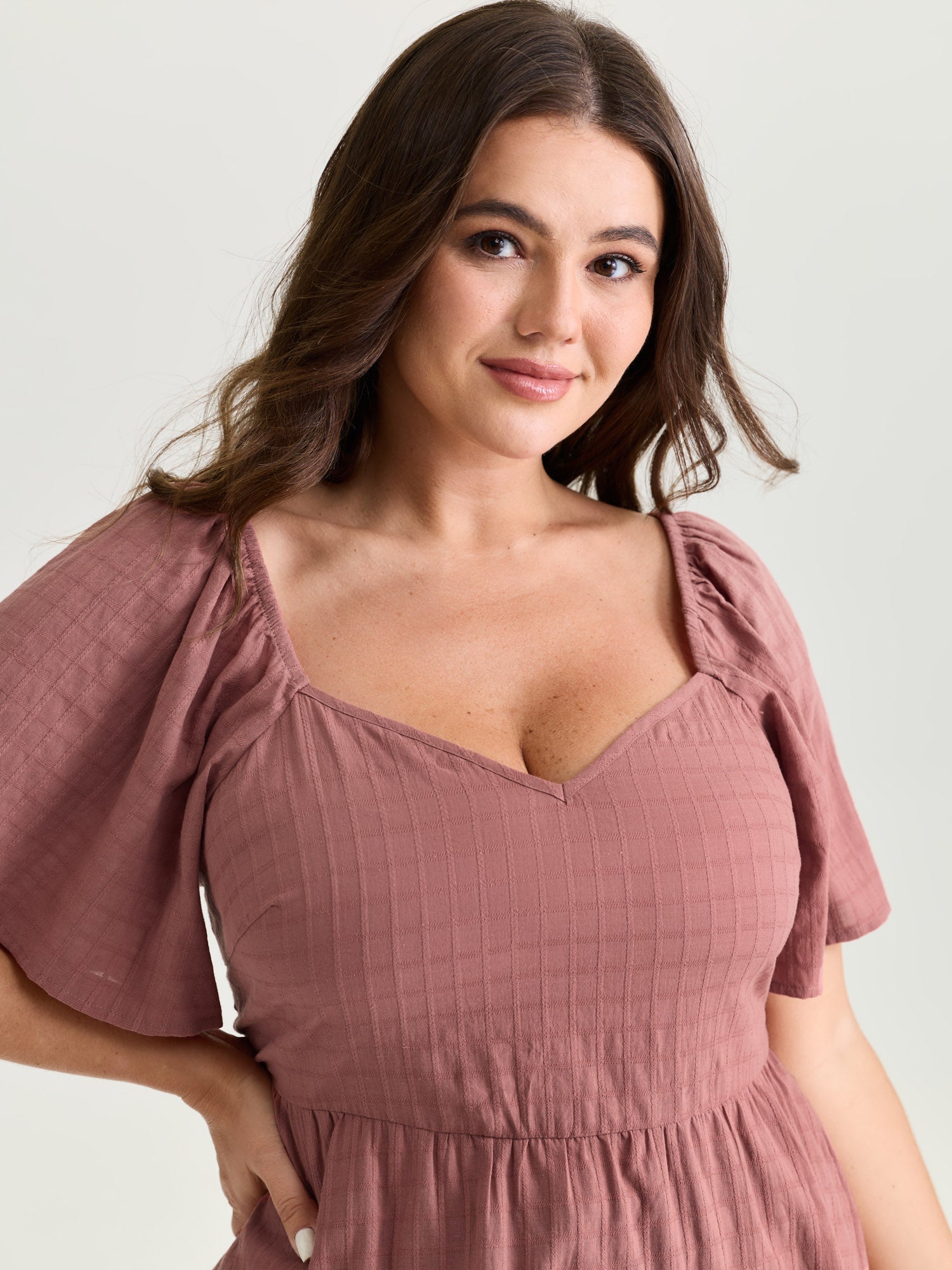 Cotton Stretchy Ruffled Sleeve Fit-And-Flare Blouse
