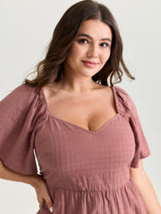 Cotton Stretchy Ruffled Sleeve Fit-And-Flare Blouse