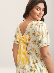 Citrus Print Bow Backless Midi Dress