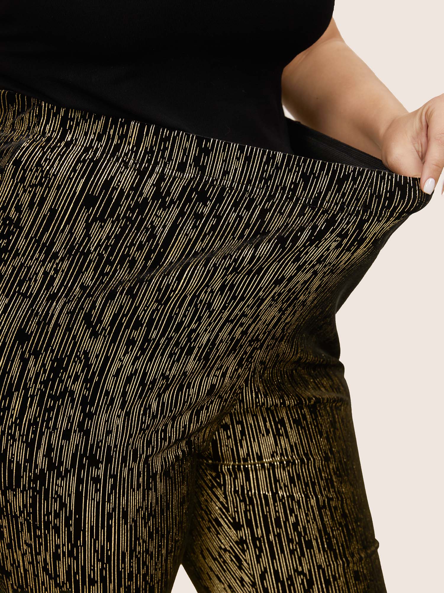Velvet Striped Elastic Waist Flare Leg Pants