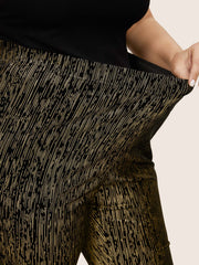 Velvet Striped Elastic Waist Flare Leg Pants