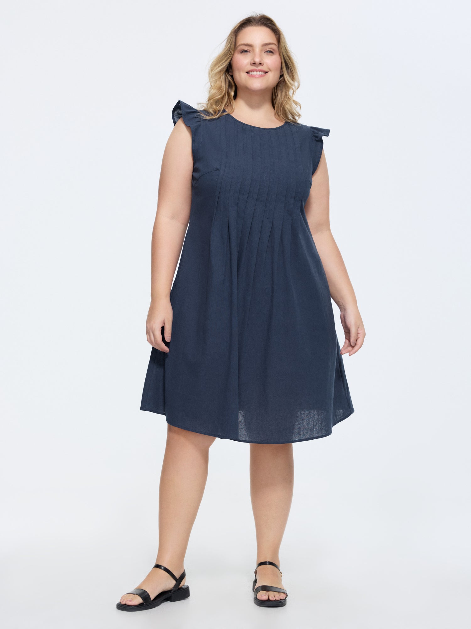 Cotton Flutter Sleeve Toothpick Pleat Mini Dress
