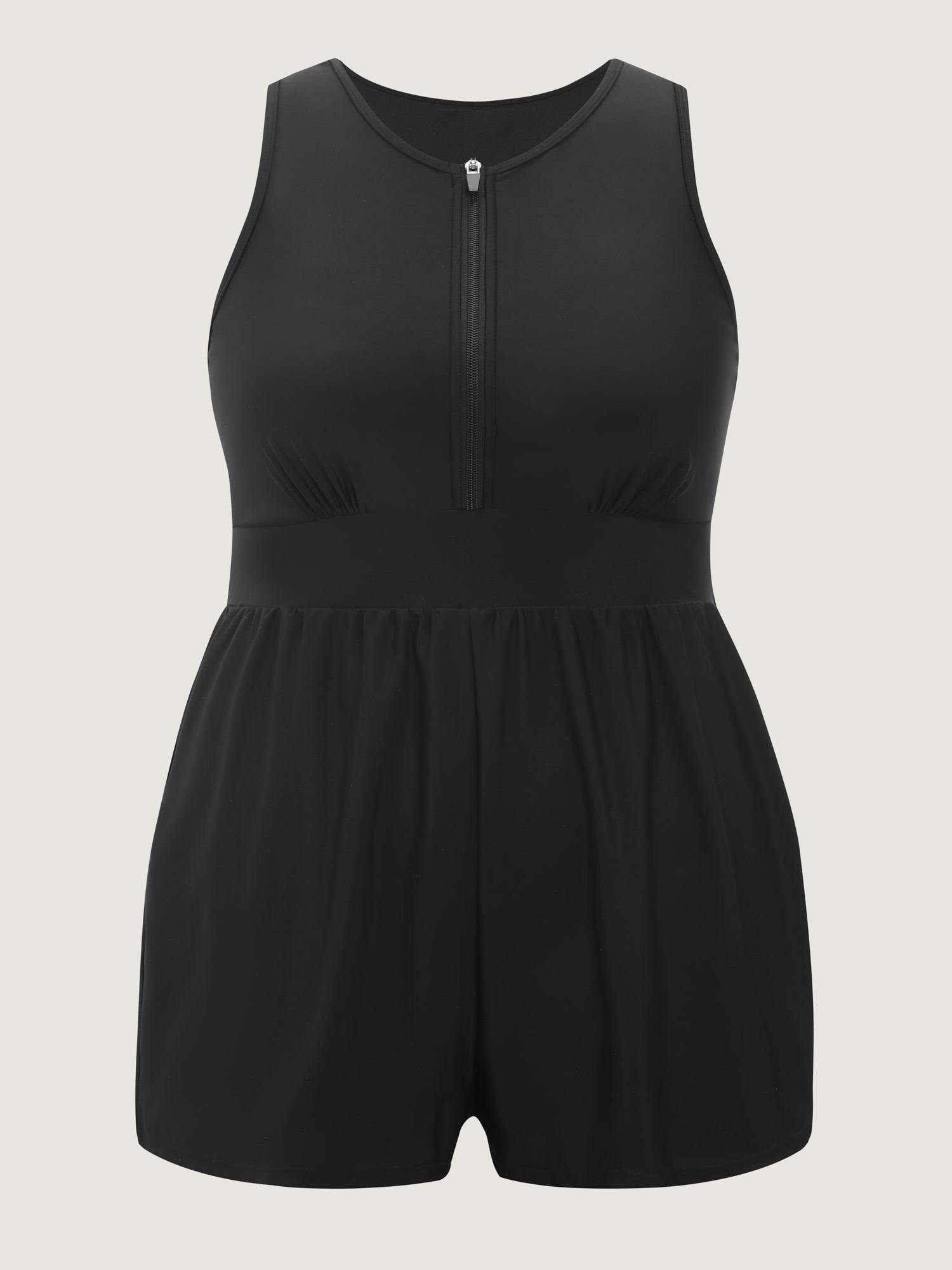 Plain Zipper Pocket One Piece Swimsuit