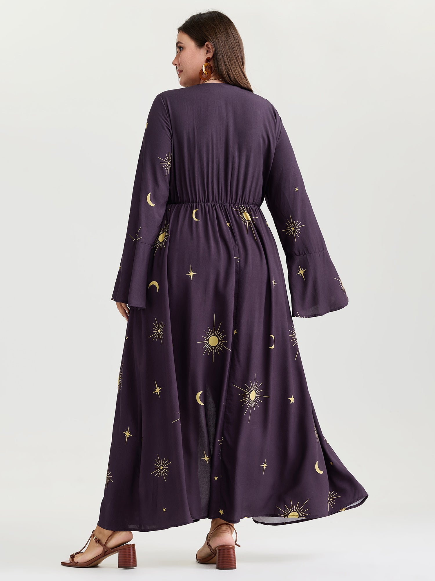 Star Moon Print Color Contrast Maxi Dress