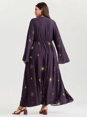 Star Moon Print Color Contrast Maxi Dress