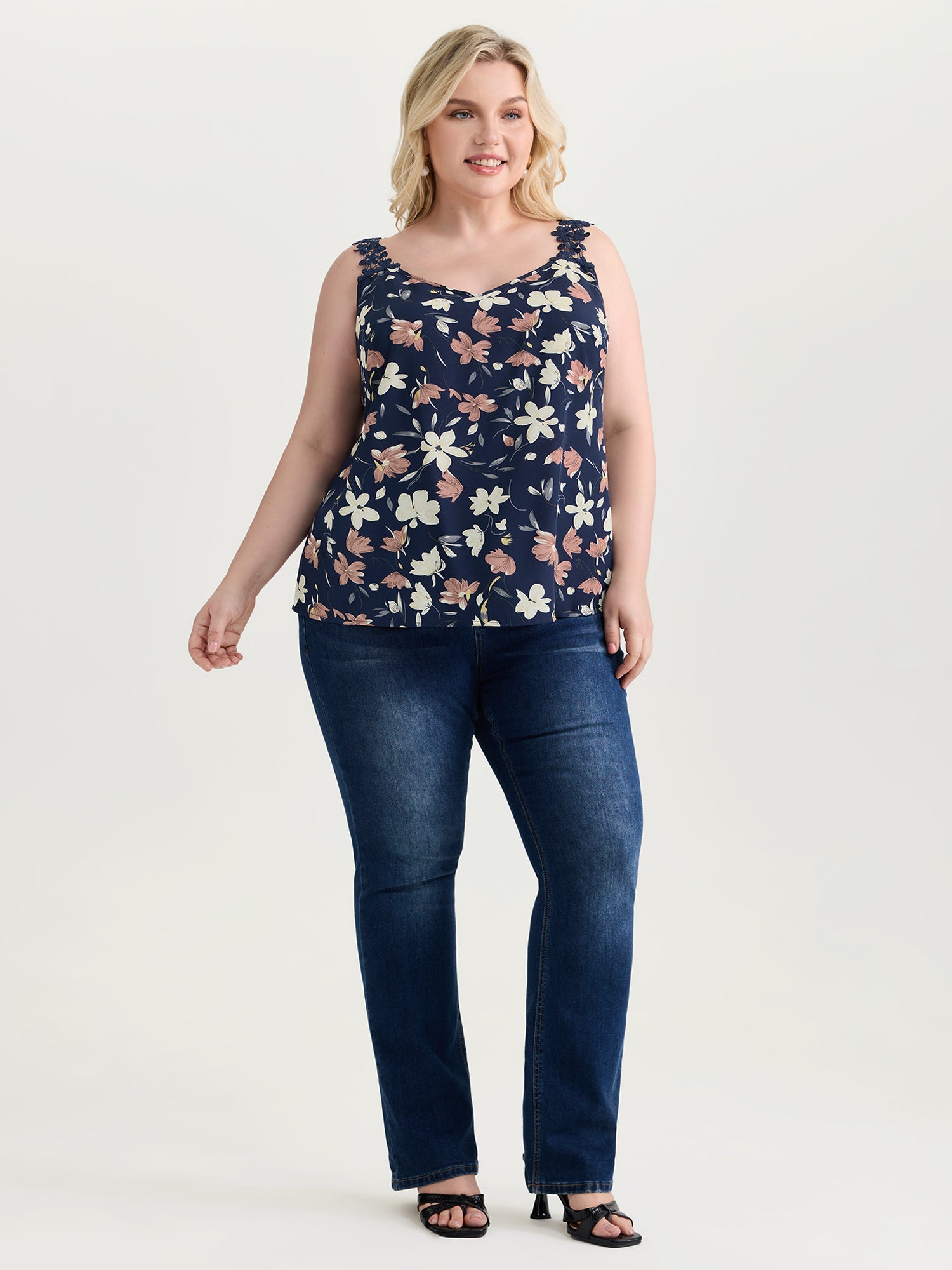 Floral Patchwork Lace Straps Tank Top