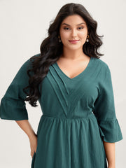 Pure Cotton Toothpick Pleats Tiered Midi Dress