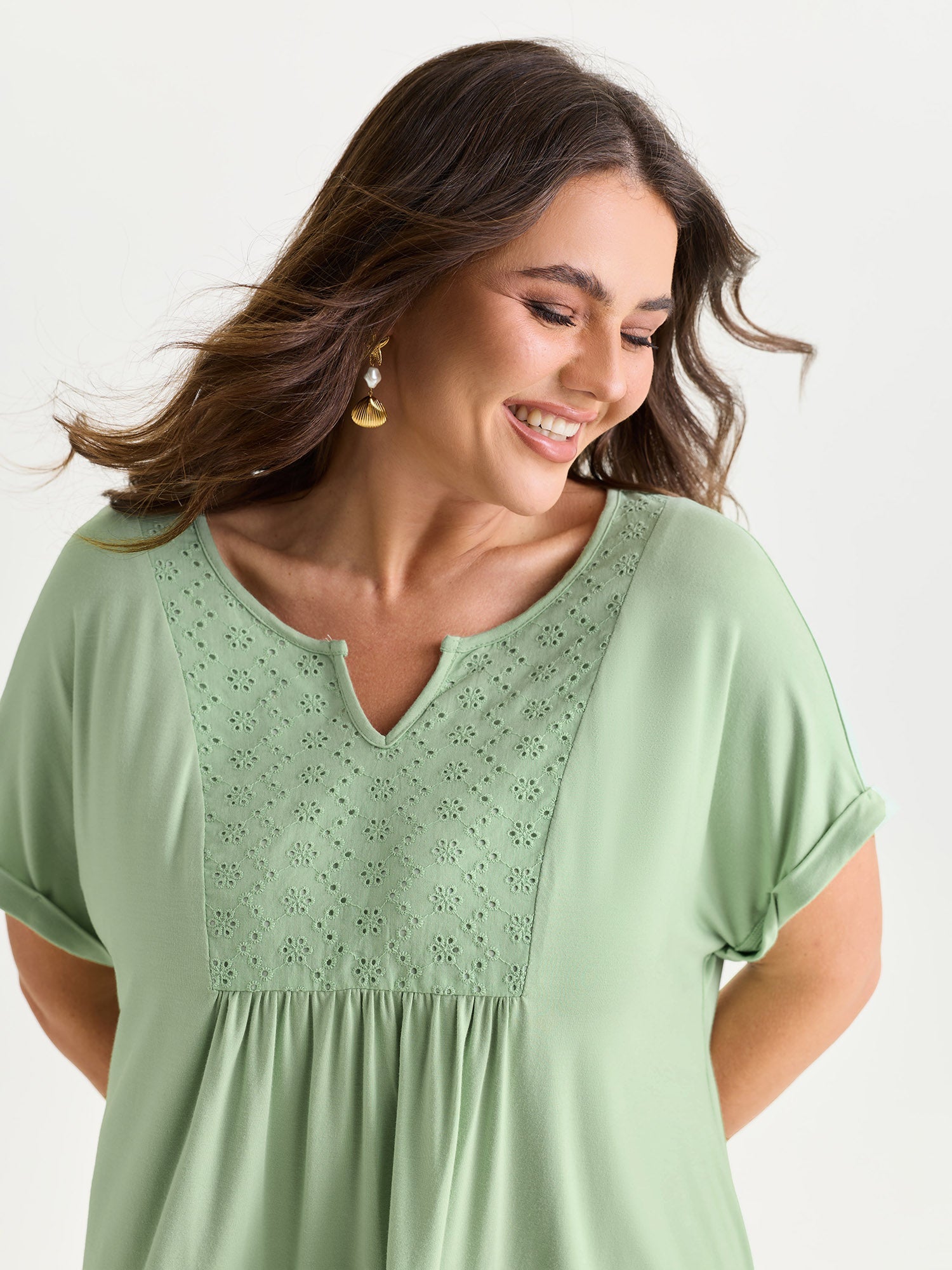 Textured Cut Out V-Neck T-Shirt