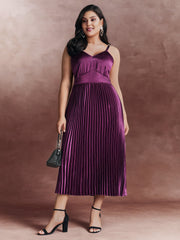 Satin Pleated Skirt Cami Midi Dress