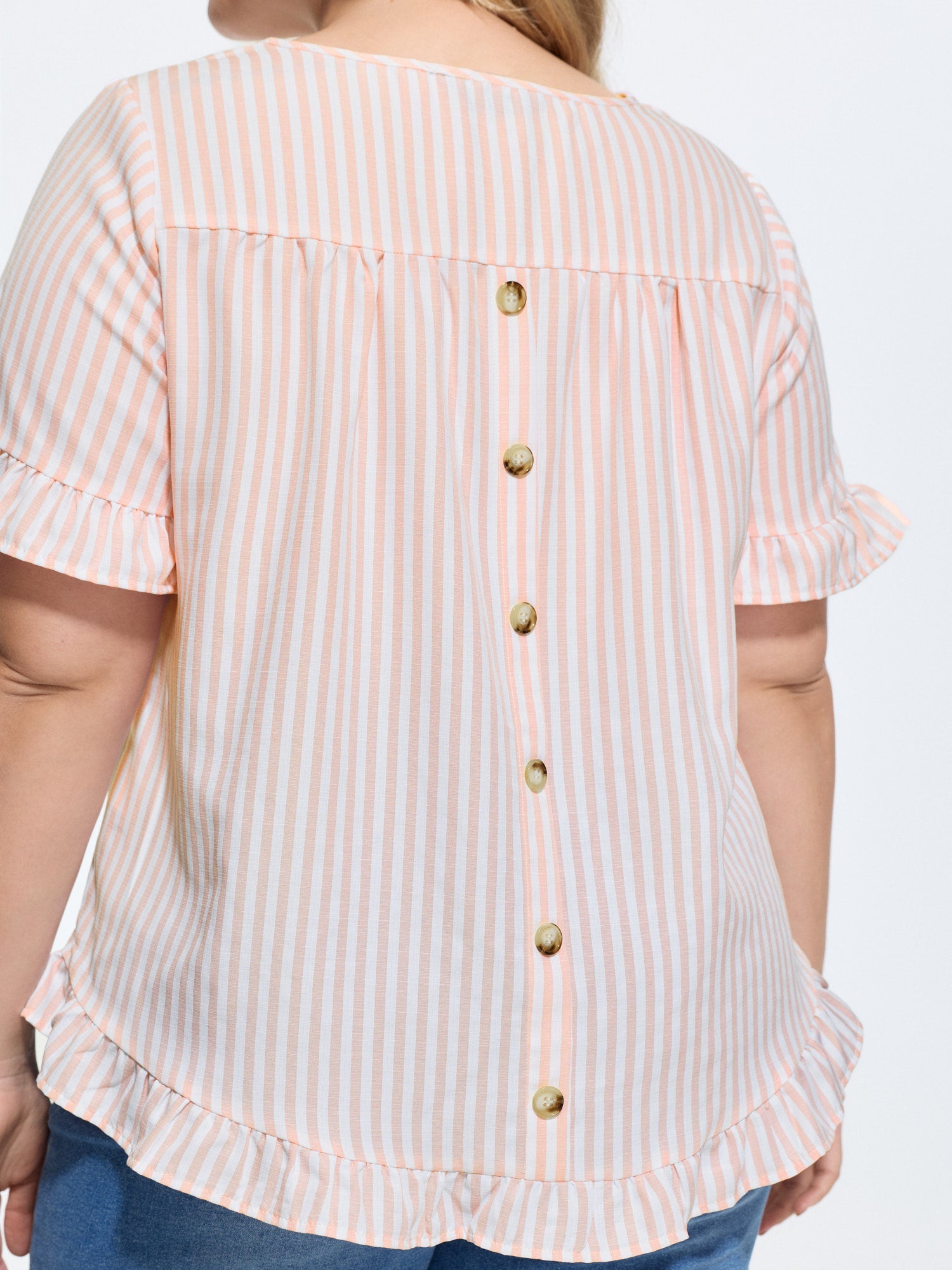 Striped Print Button Back Blouse