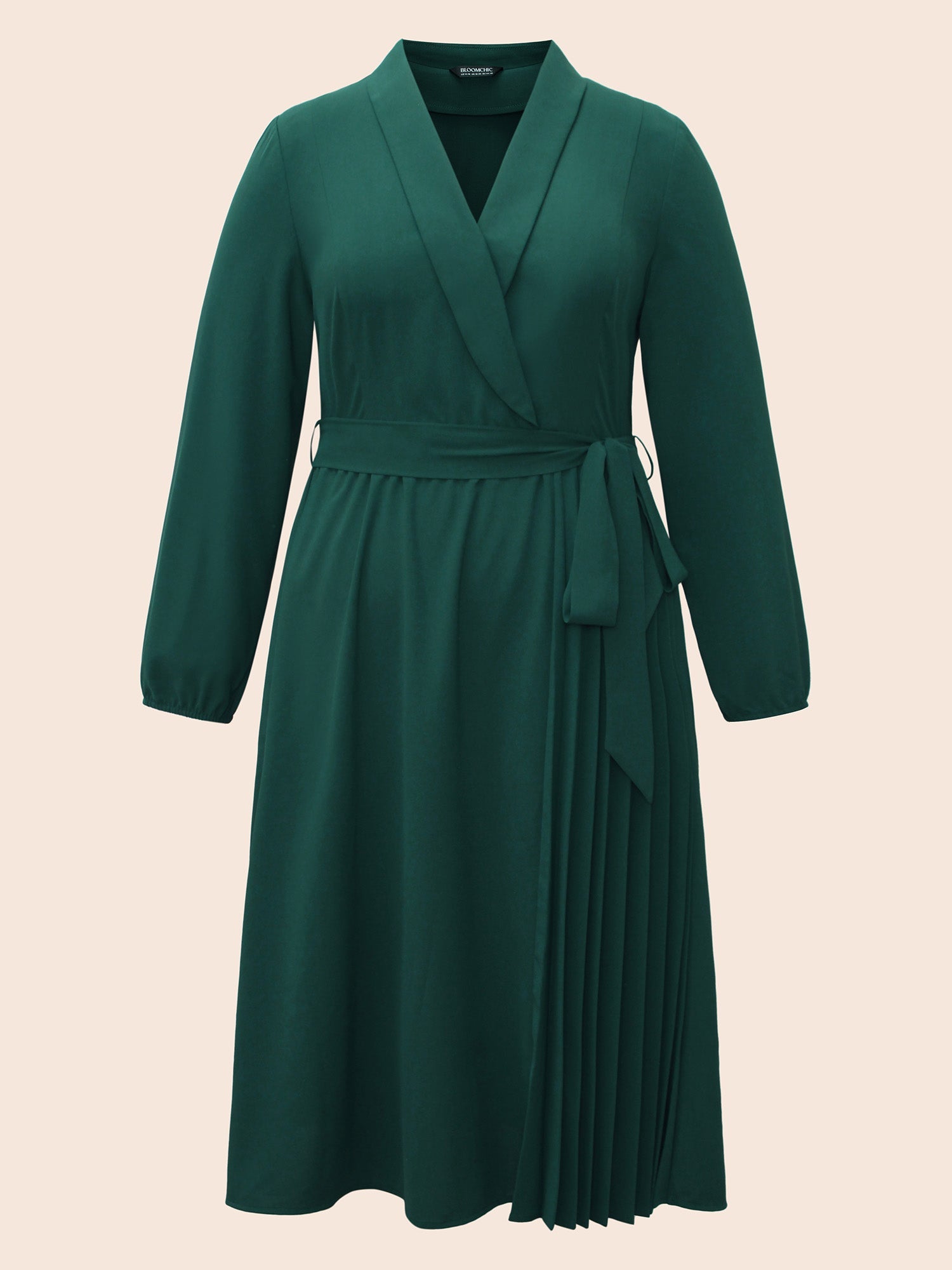 Suit Collar Pleated Belted Midi Dress