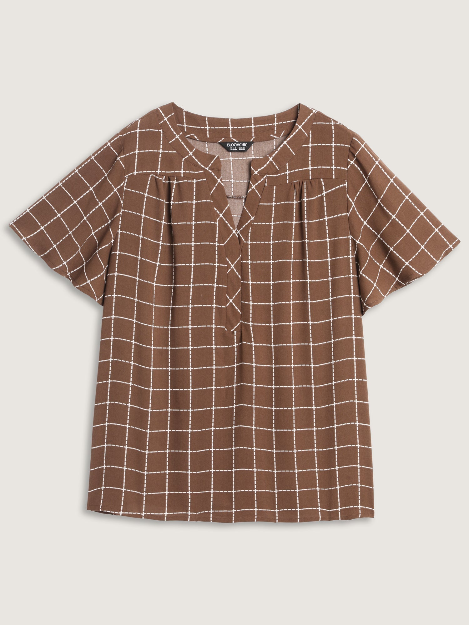 Checkered Notched Collar Panel Back Blouse