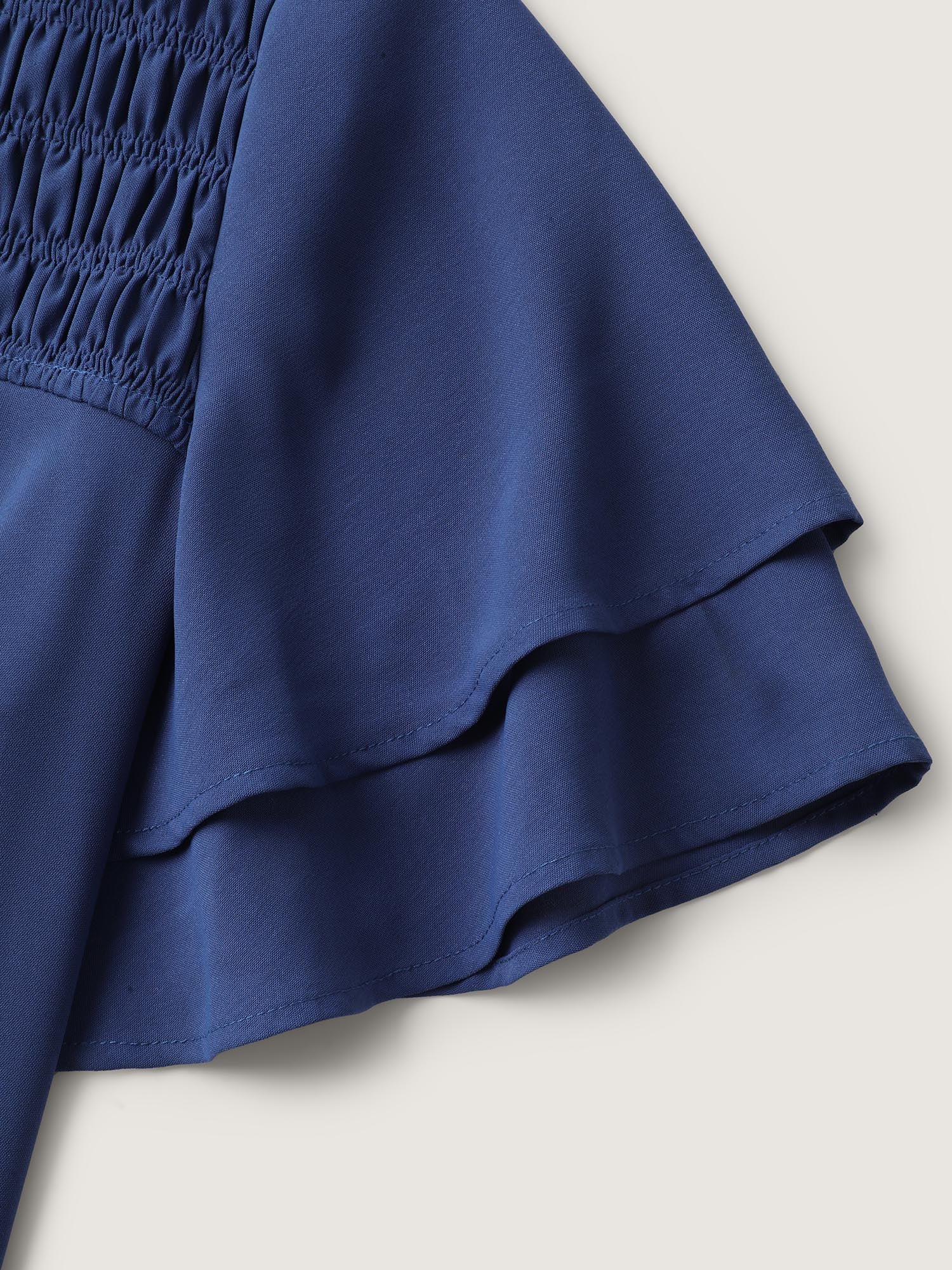 Shirred Cut-Out Neckline Layered Sleeve Blouse