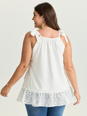 Cotton Overlap Ruffled Hem Shoulder-Tie Tank Top
