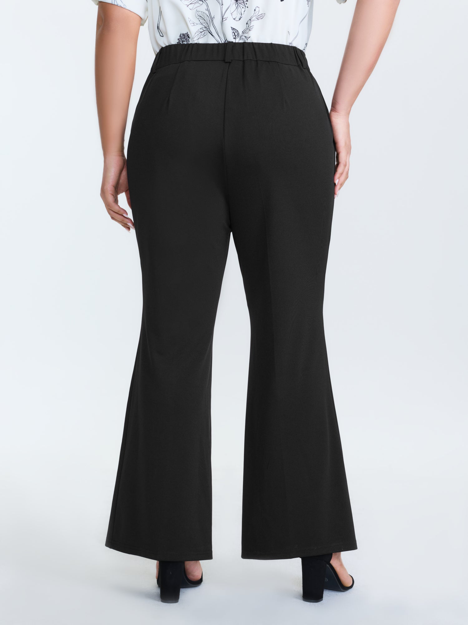 Stretchy Waist Crease Line Flared Pants