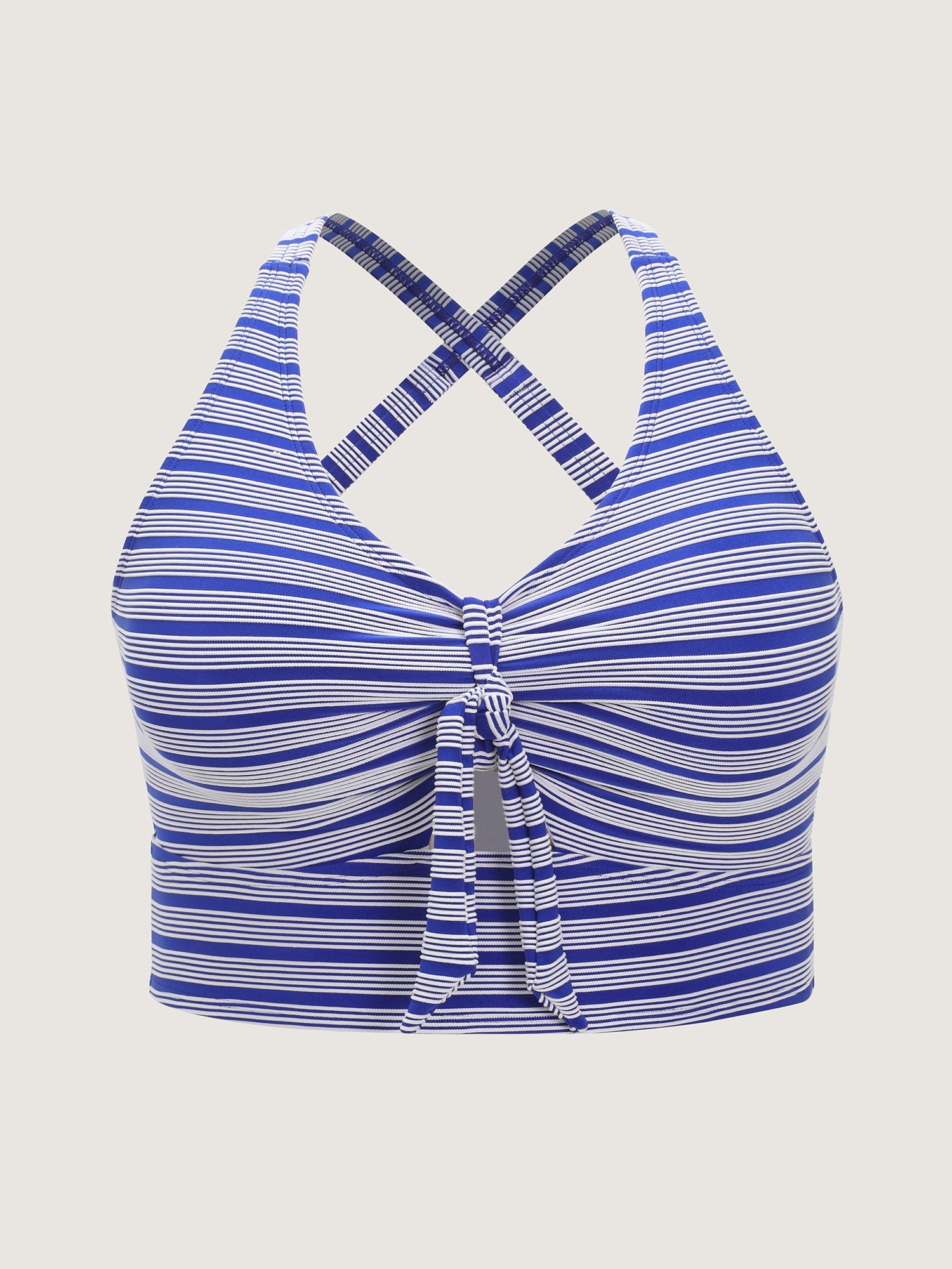 Striped Print Knotted Front Swim Top