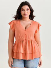 Cotton Stretchy Layered Hem Ruffled Knit Top