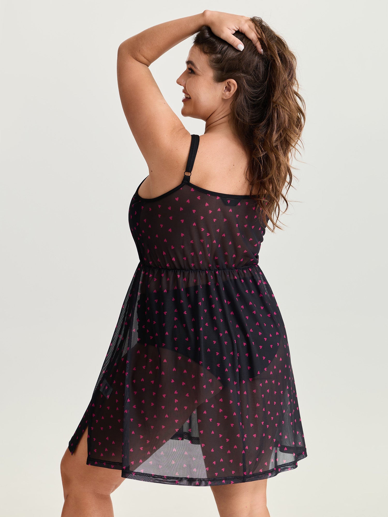 Sweetheart Print Sheer Crisscross Neckline Nightgown