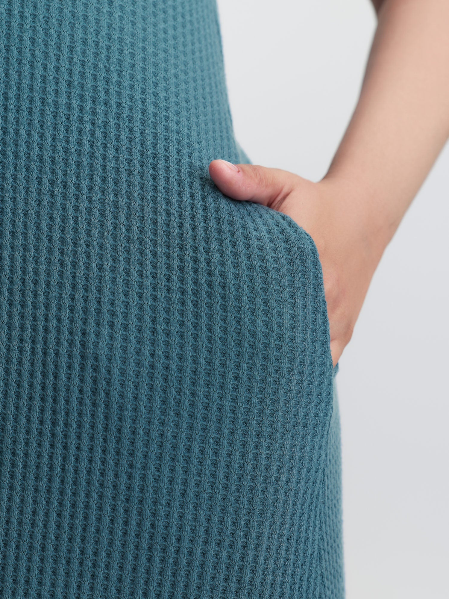 Waffle Color Contrast Adjustable Midi Dress