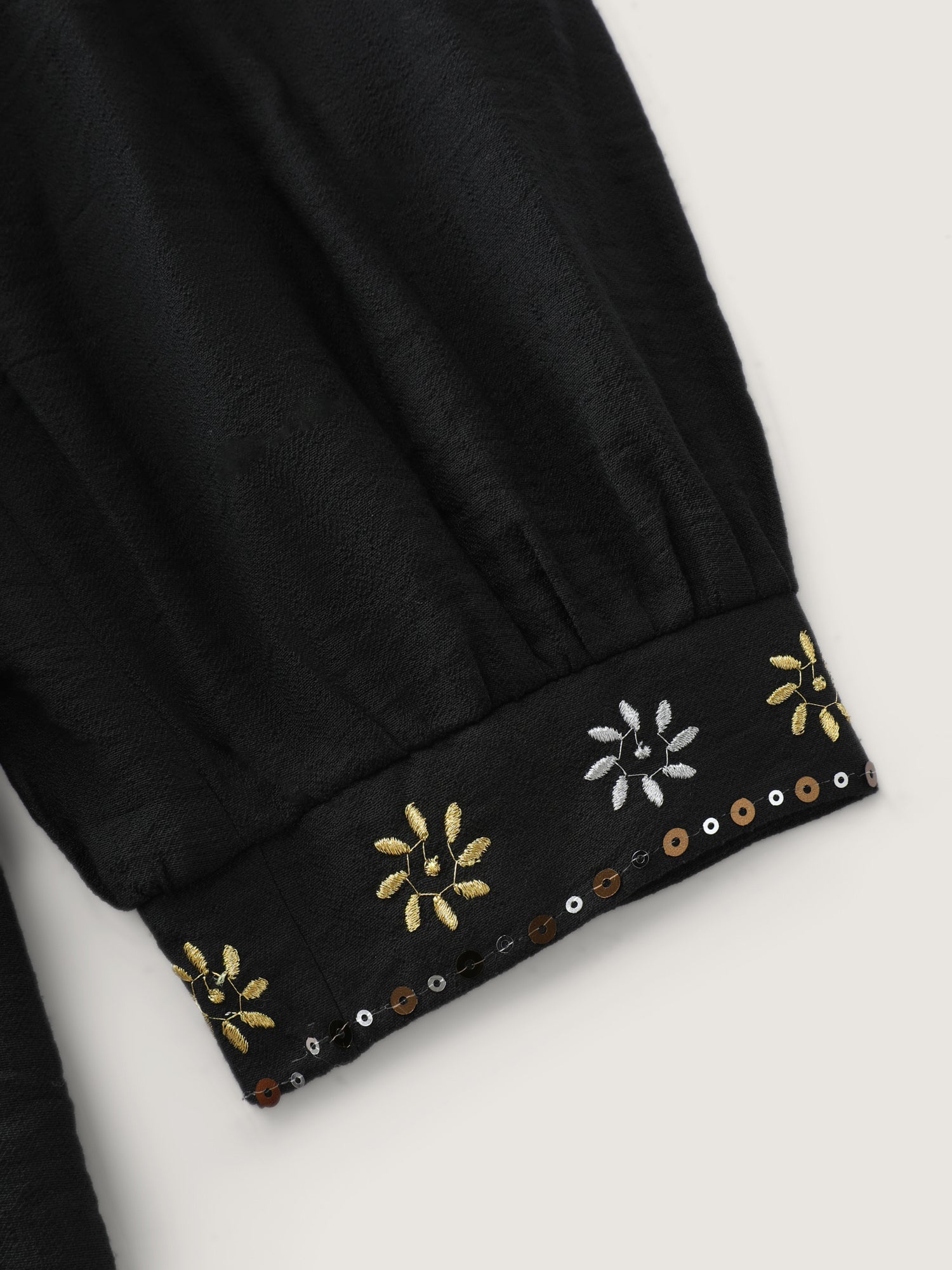 Sequin Embroidery Tassel Tie Blouse