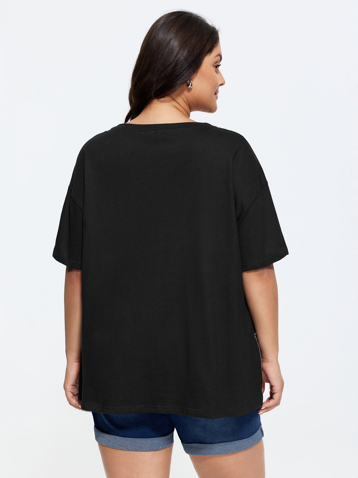 Cotton Tassels Round Neck Plain T-Shirt