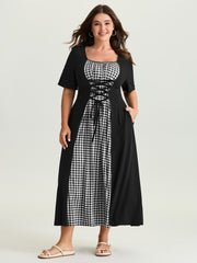 Checkered Layered Cross-Tie Maxi Dress