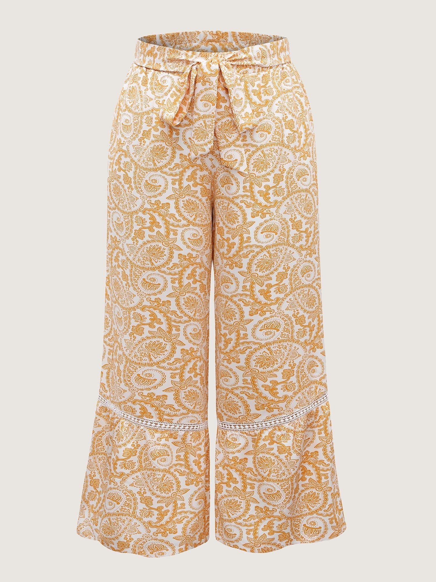 Paisely Print Lace Trim Wide-Leg Pants
