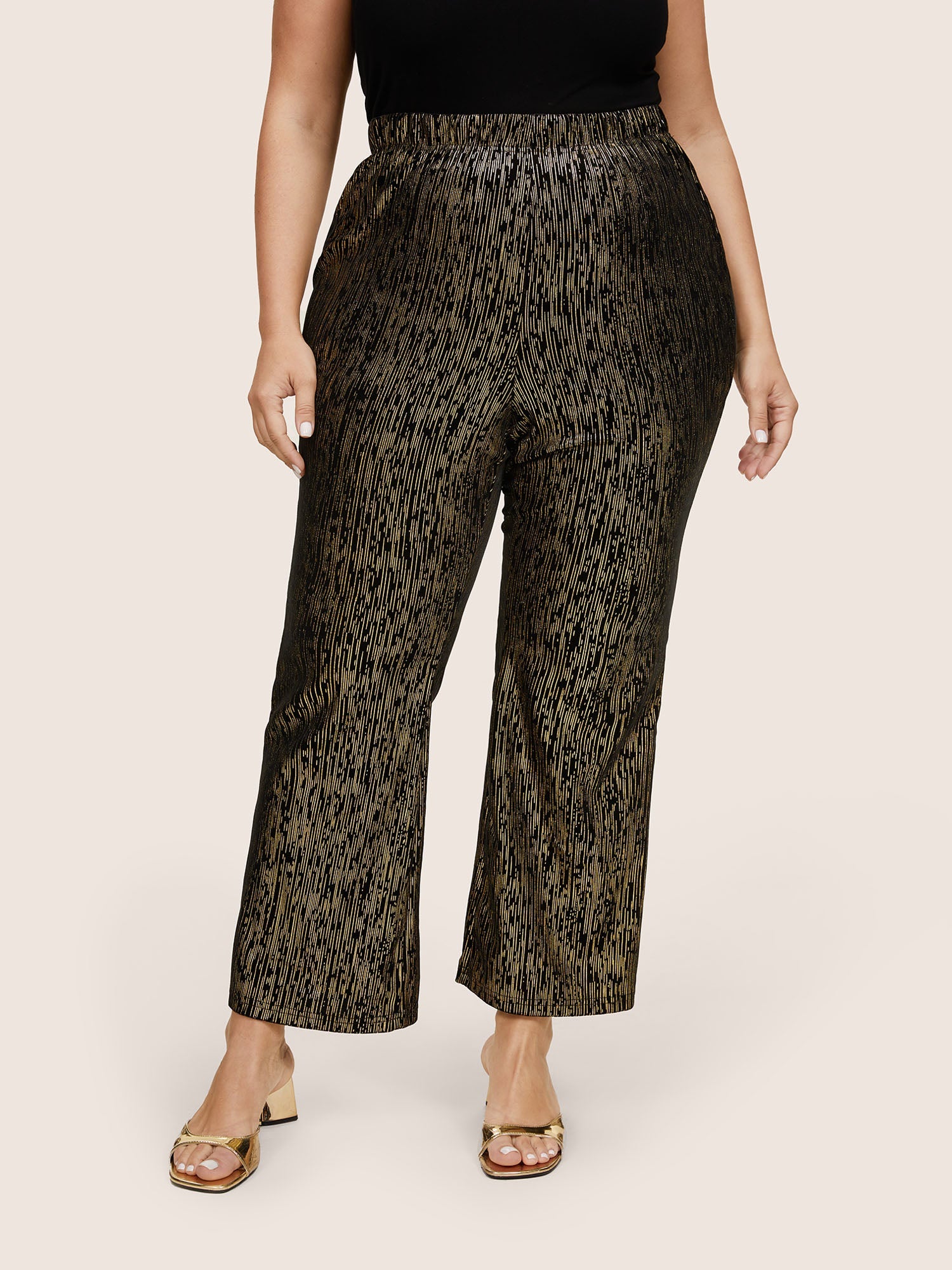 Velvet Striped Elastic Waist Flare Leg Pants