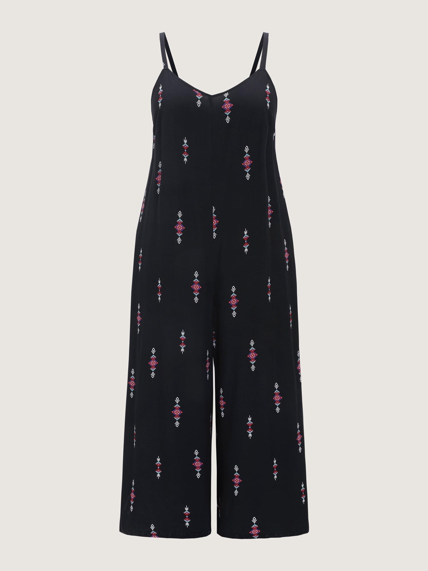 Geometric Print Adjustable Backless Drawstring Jumpsuit