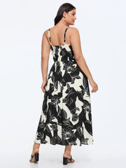 Floral Print Beaded Cami Flowy-Fit Midi Dress