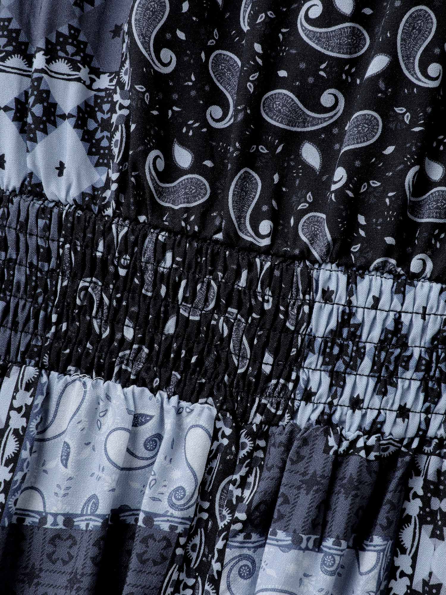 Paisley Collage Print Lace Trim Midi Dress