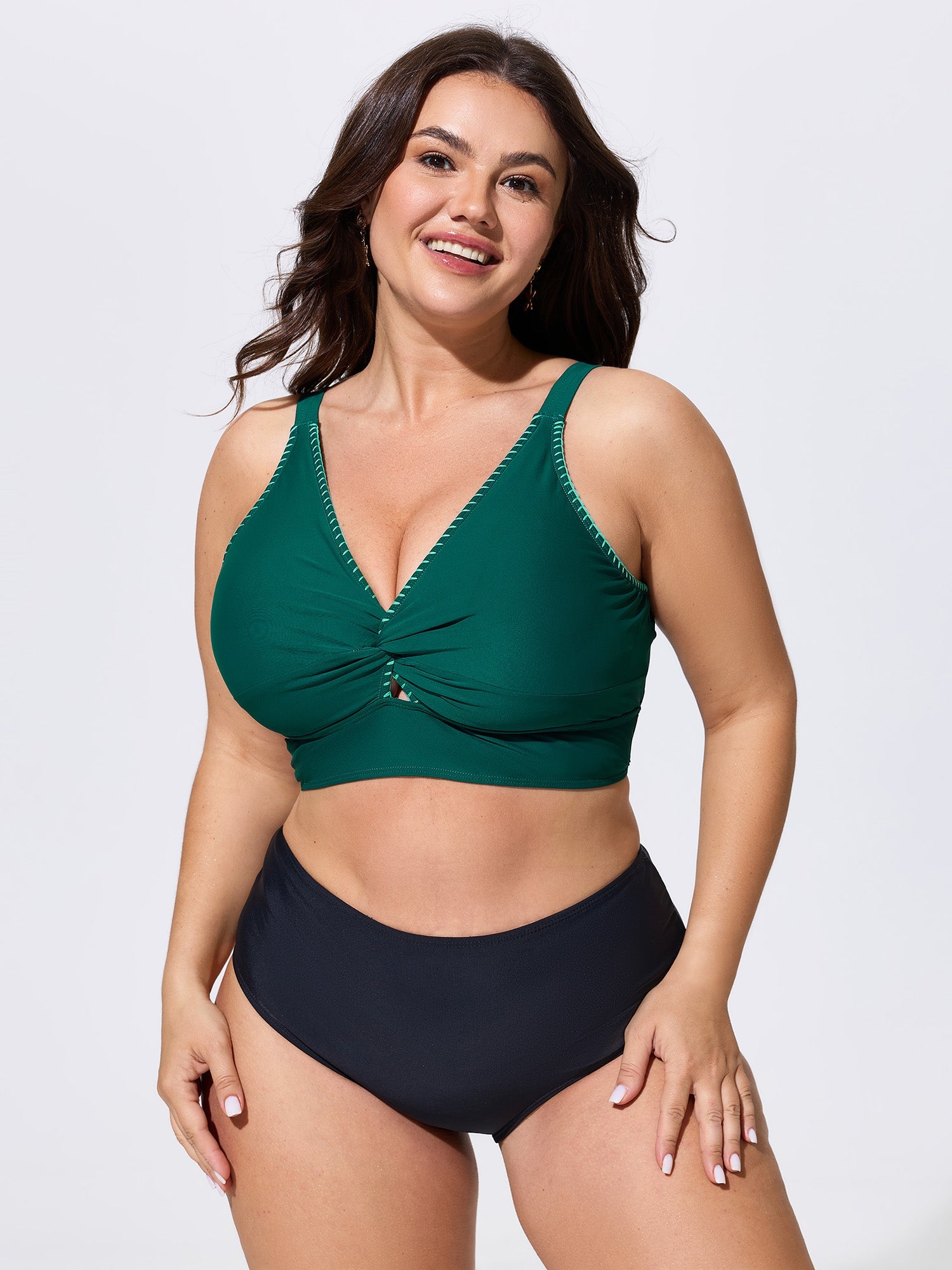 Embroidered Cut-Out Plain Swim Top