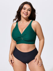 Embroidered Cut-Out Plain Swim Top