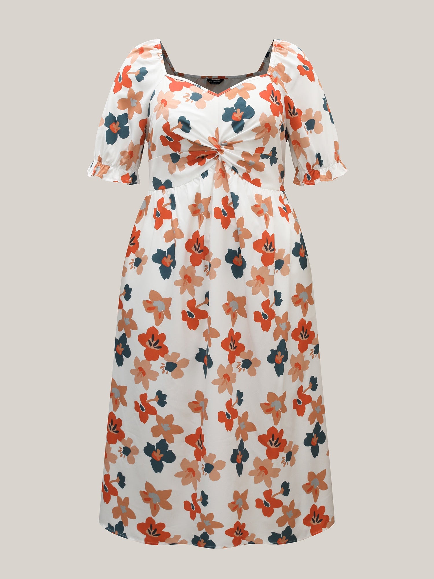 Sweet Floral Front-Twist Lined Midi Dress