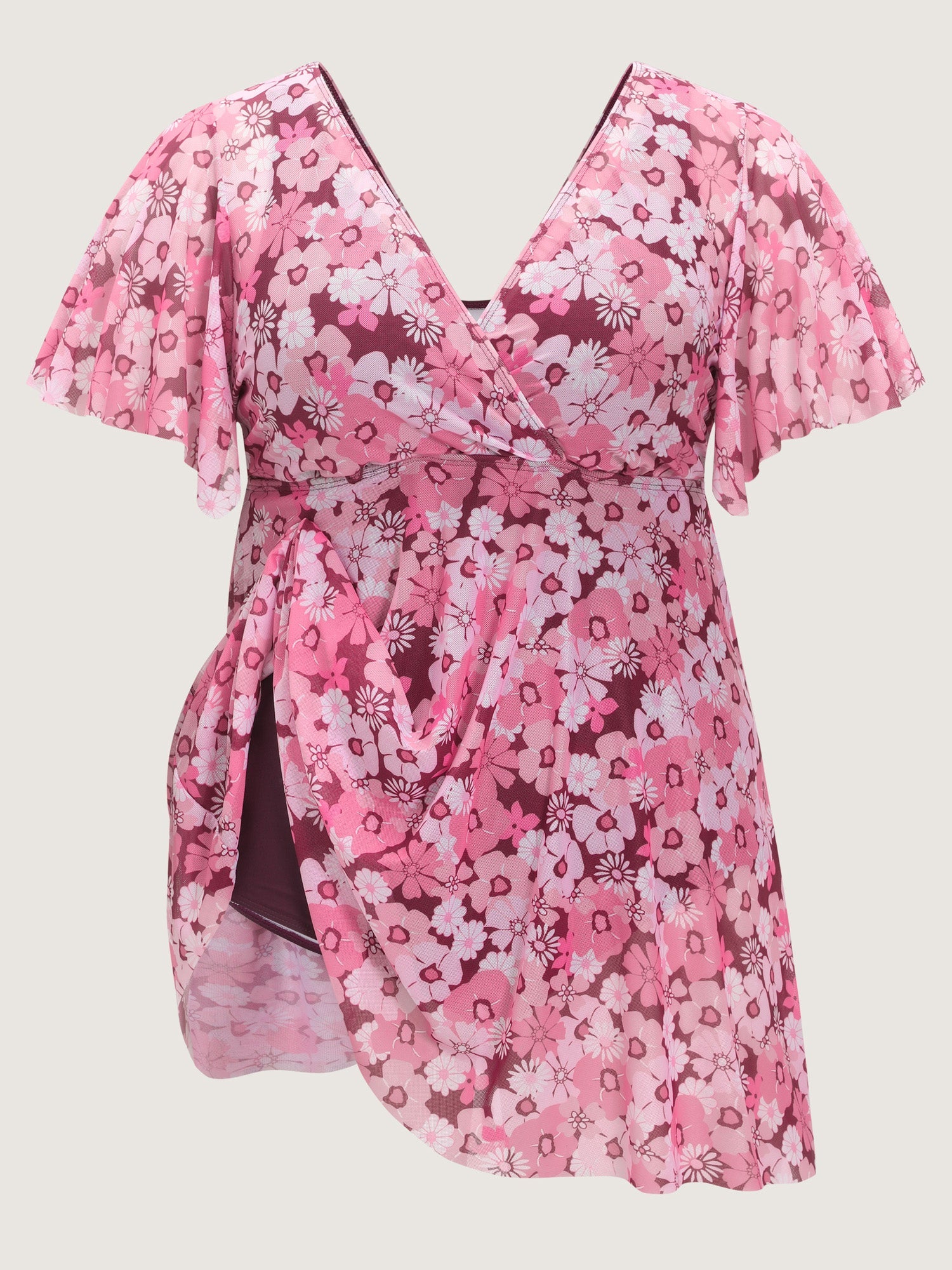 Breezy Sheer Wrap Neckline Swim Dress