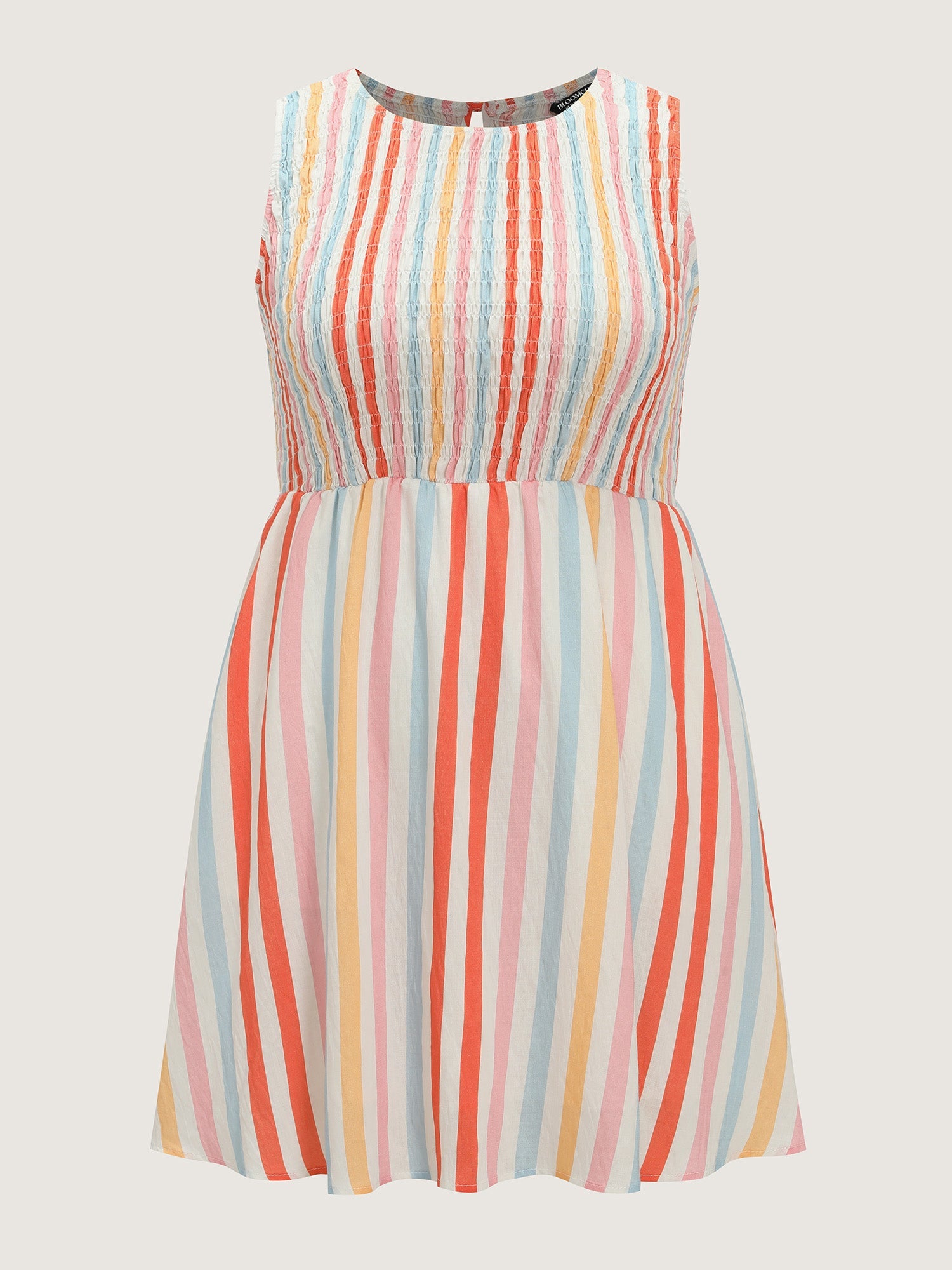 Colorful Striped Print Shirred Mini Dress