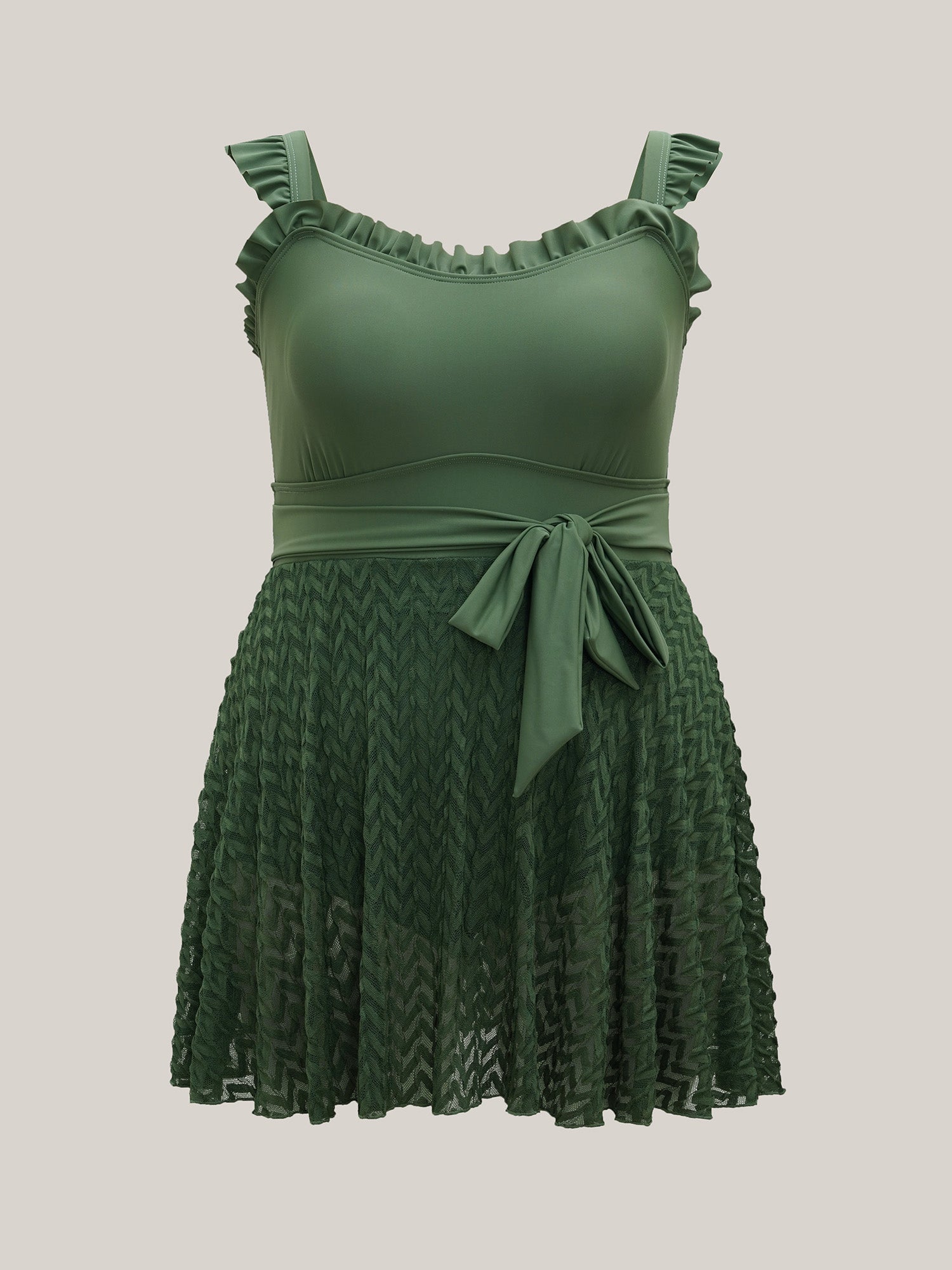 Frill Trim Belted Fit Flare Swim Dress