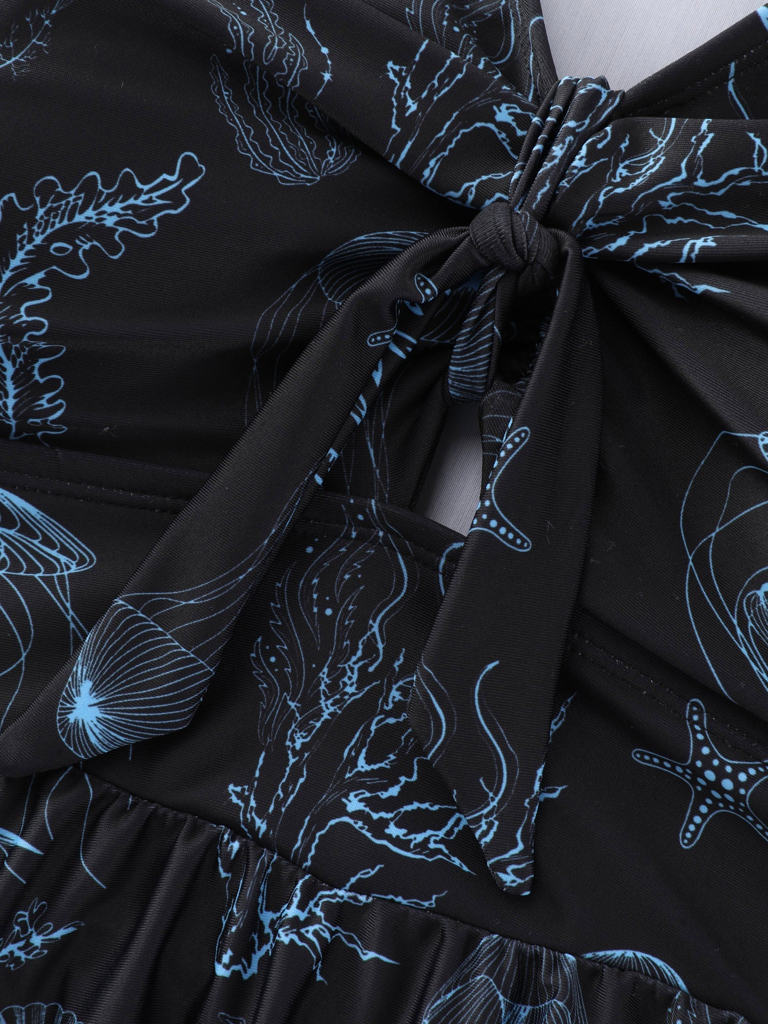 Jellyfish Print Pockets Flowy Swim Dress