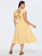 Textured Bow-Back Detail Flowy Midi Dress