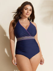 Embroidered Edges Ruched One-Piece Swimsuit