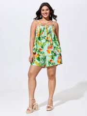Tropical Breeze Print Shirred Neckline Tank Top