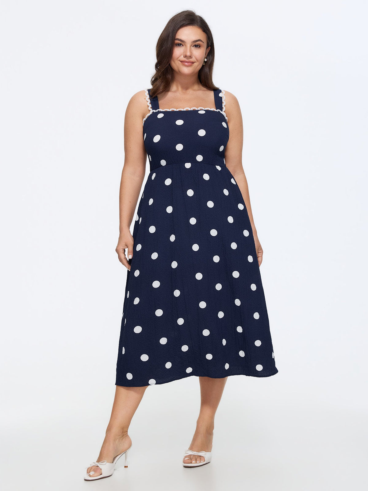 Polka Dots Print Wide Straps Midi Dress