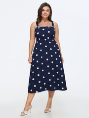 Polka Dots Print Wide Straps Midi Dress