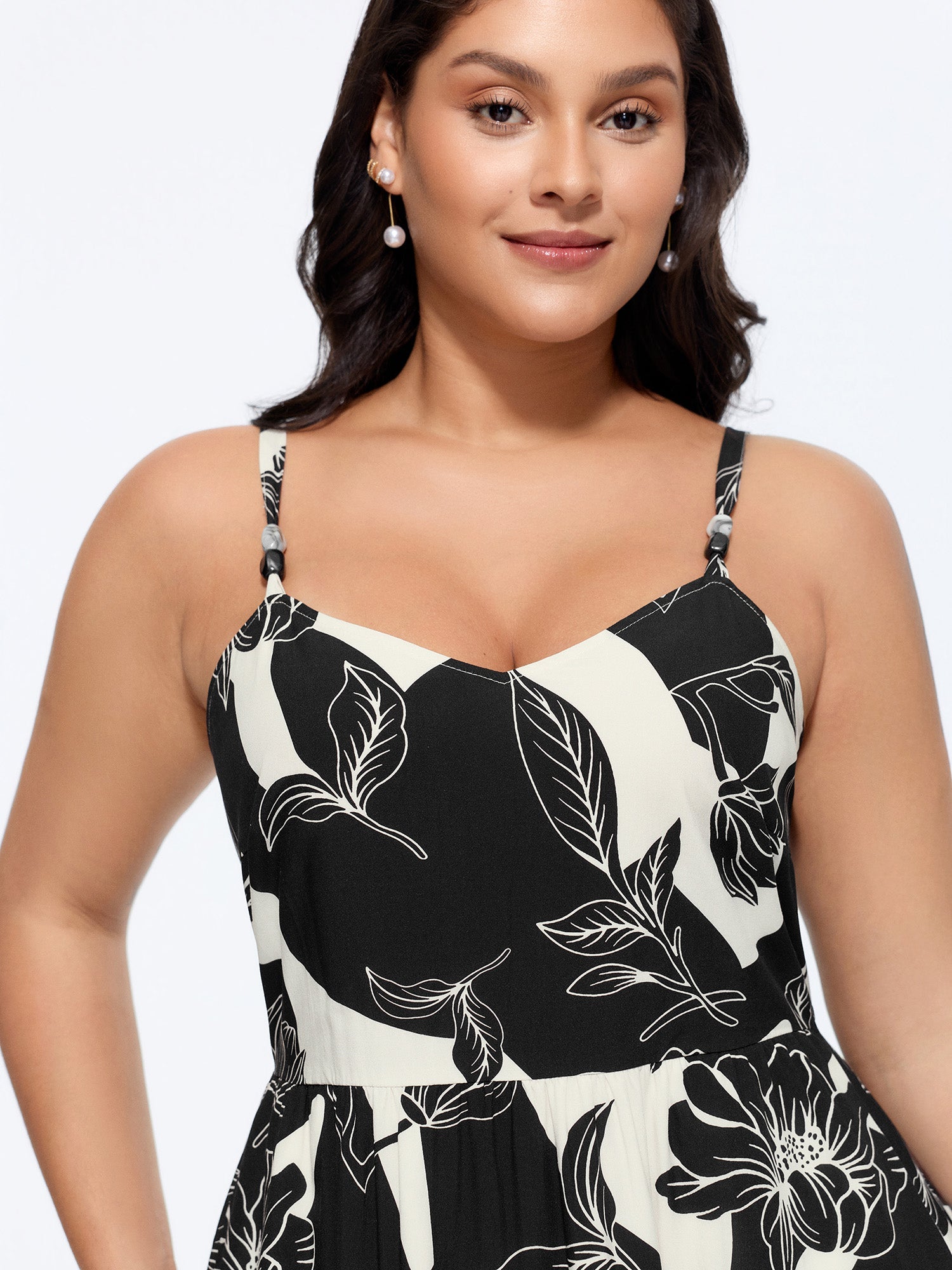 Floral Print Beaded Cami Flowy-Fit Midi Dress