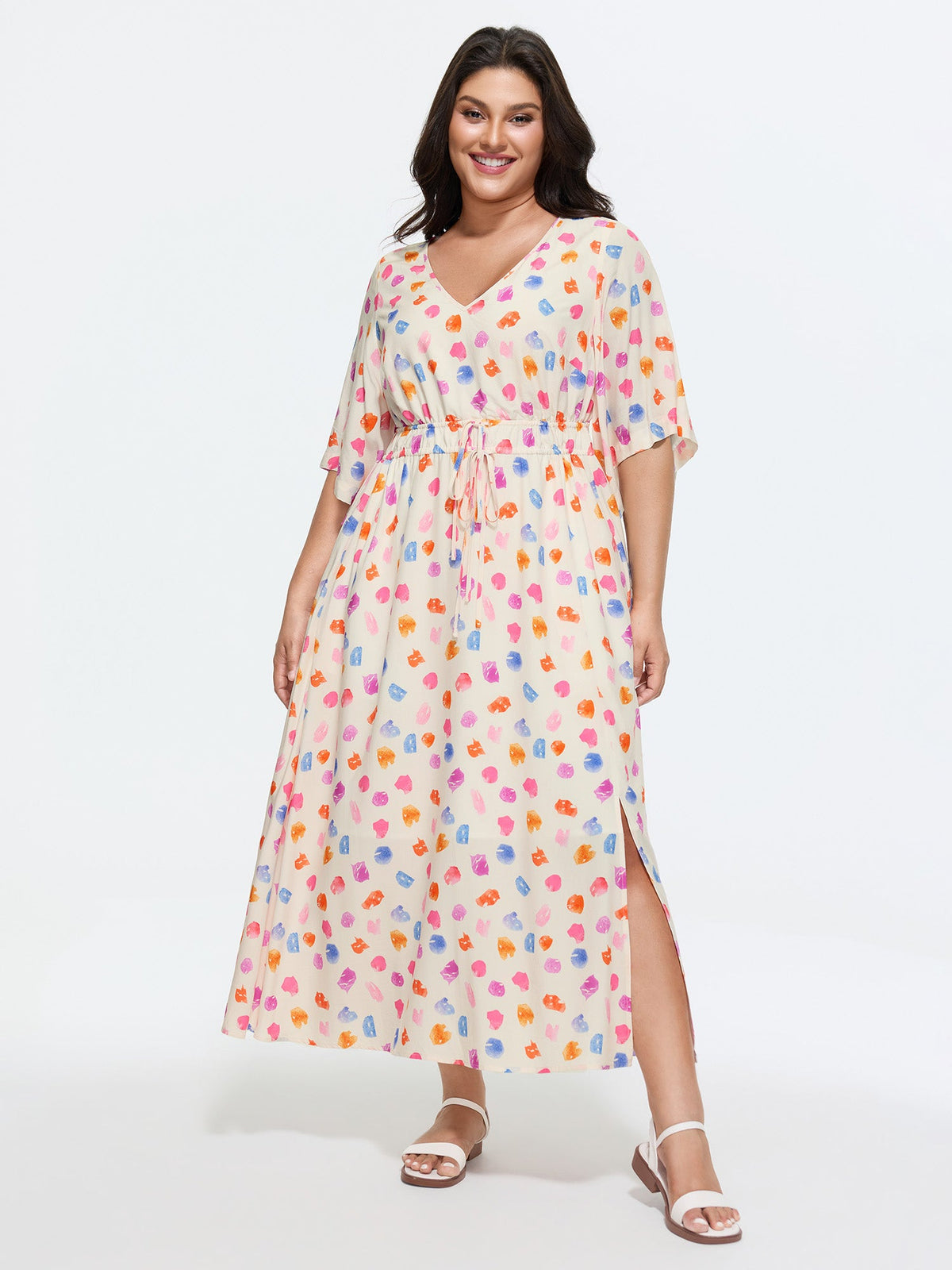 Colorful Paint Strokes Print Flowy Maxi Dress