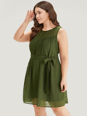 Plisse Mesh Patchwork Belted Pleated Dress