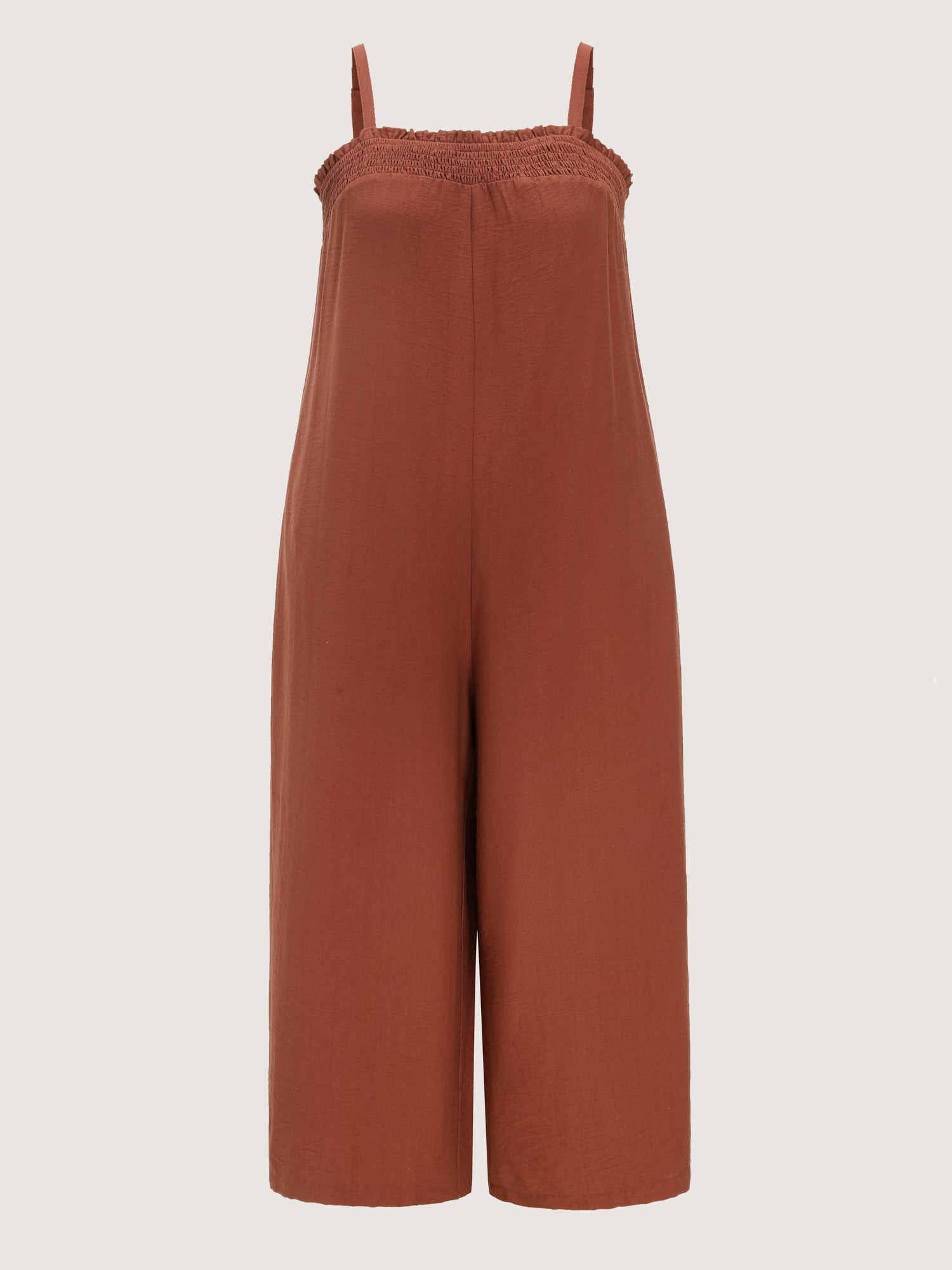 Supersoft Shirred Sleeveless Plain Wide-Leg Jumpsuit